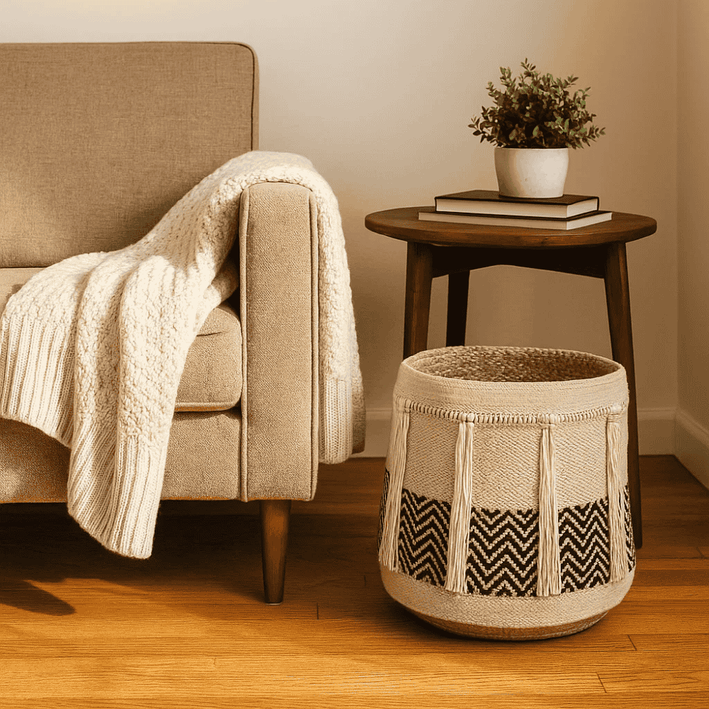 Handwoven Cotton &amp; Jute Storage Basket (small)