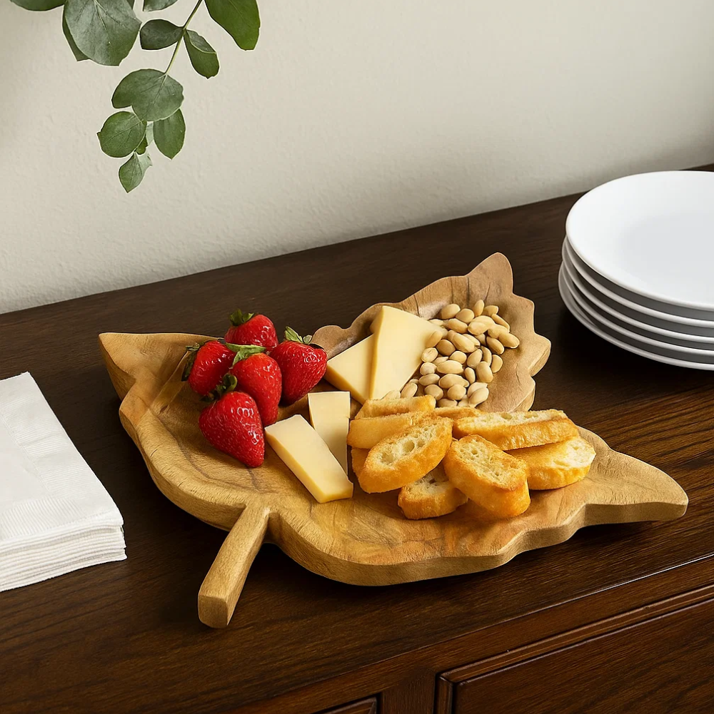 Maple Leaf Hand Carved Raw Mango Wood Platter