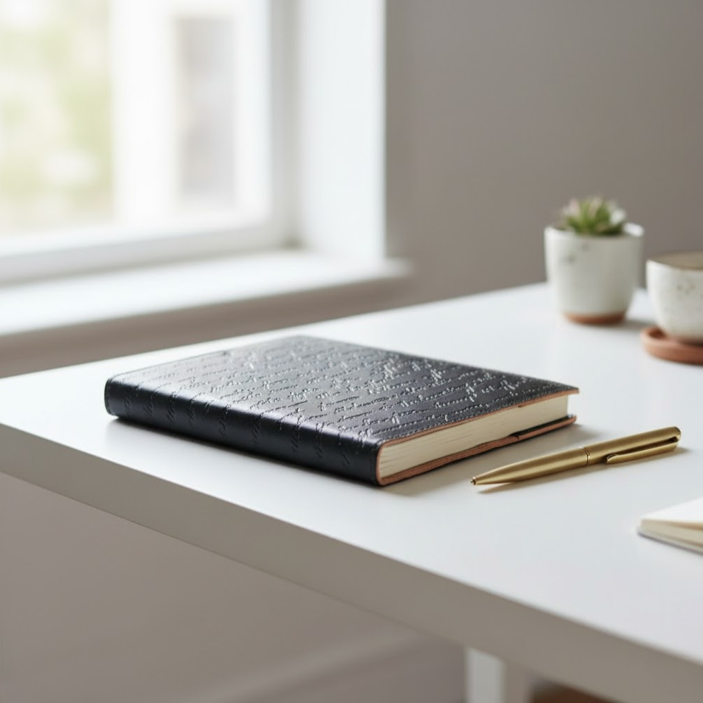 Embossed Typographic Leather Diary – Handmade Buffalo Leather Journal with Recycled Paper