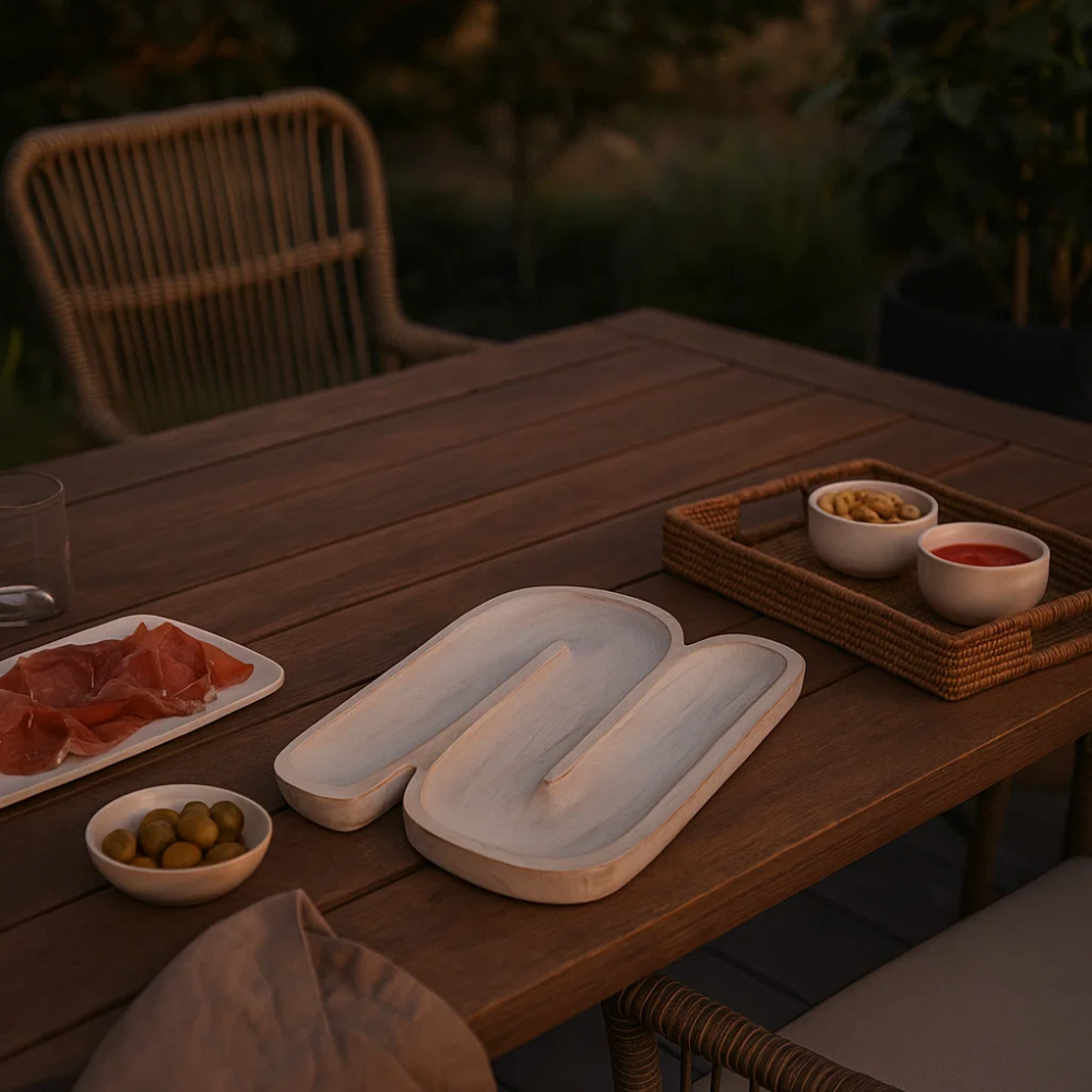 Hand-Carved N-Shaped Wooden Platter – Mango Wooden Serving Tray