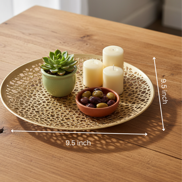 Decorative Iron Tray | Latticed Gold Handcrafted Tabletop Decor