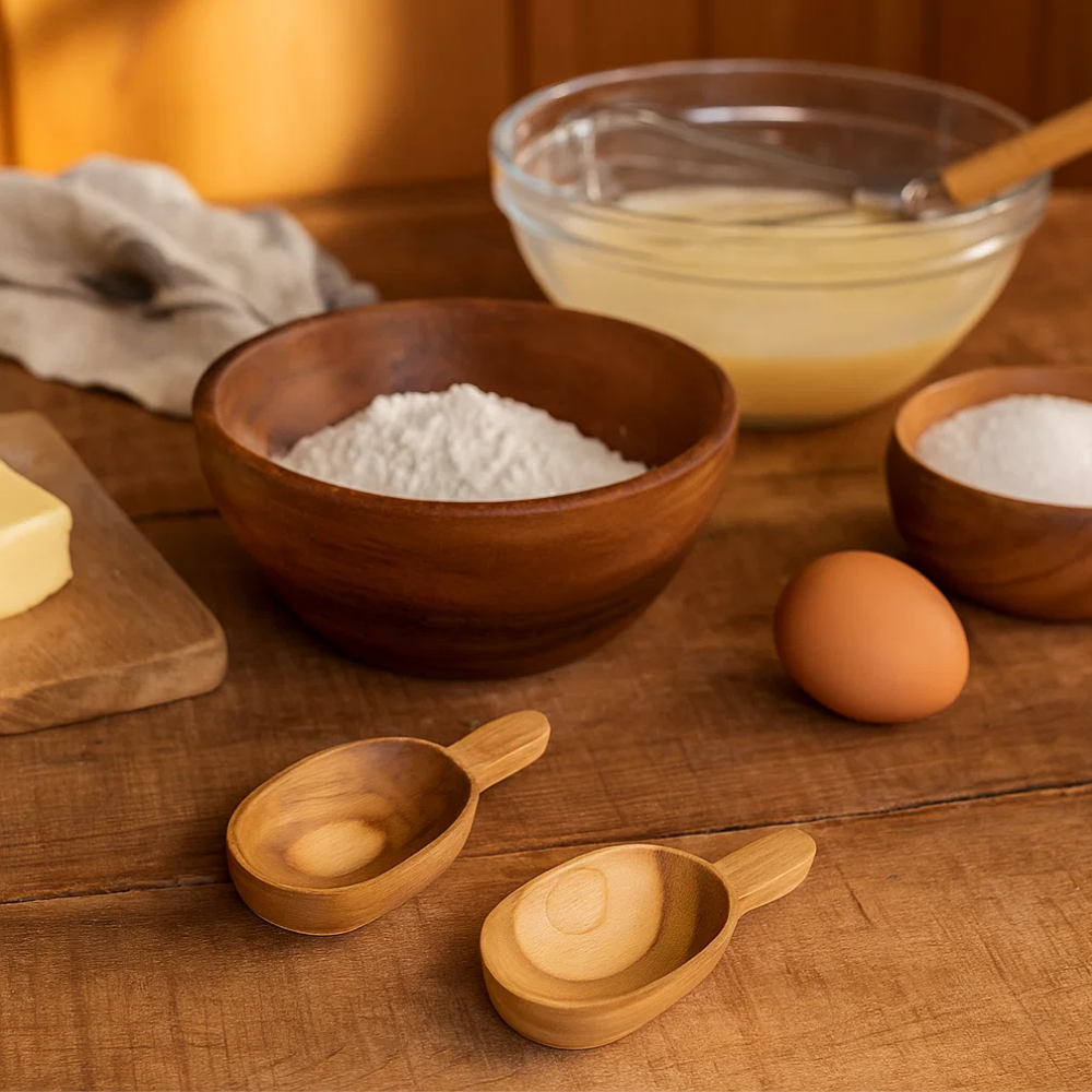 Hand Carved Teak Wood Classic Scooper (Set of 2, Small) – Artisan Teak Wood Serveware with Sleek Detailing