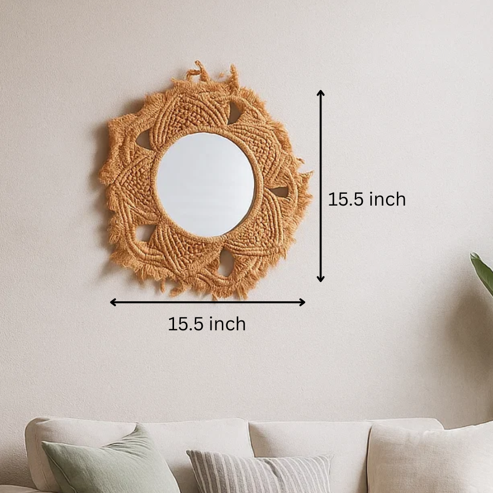 Hand Knotted Honey Macrame Star Wall Mirror