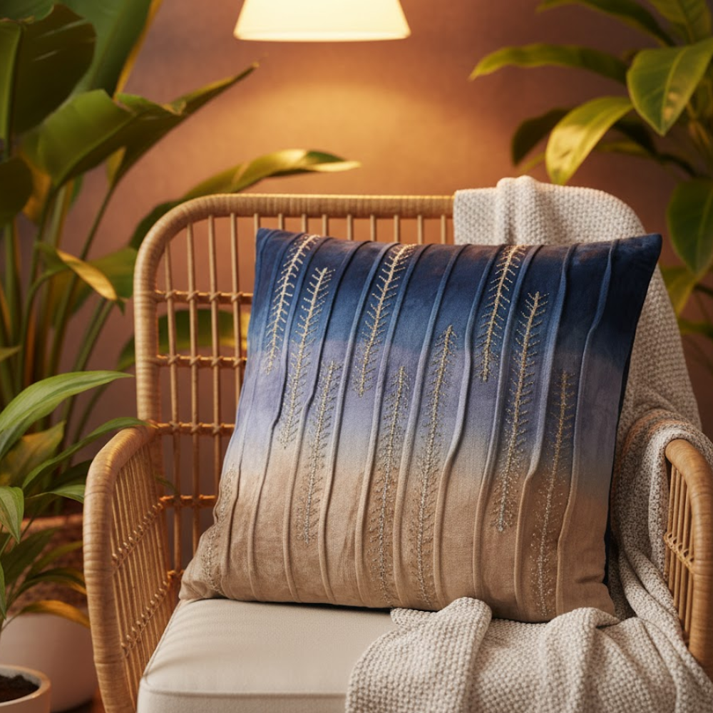 Embroidered Ombre Velvet Cushion Cover – Handcrafted Luxury Velvet Cushion