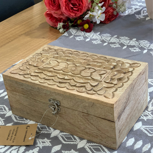 Hand Carved Wooden Keepsake Box – Eco-Friendly