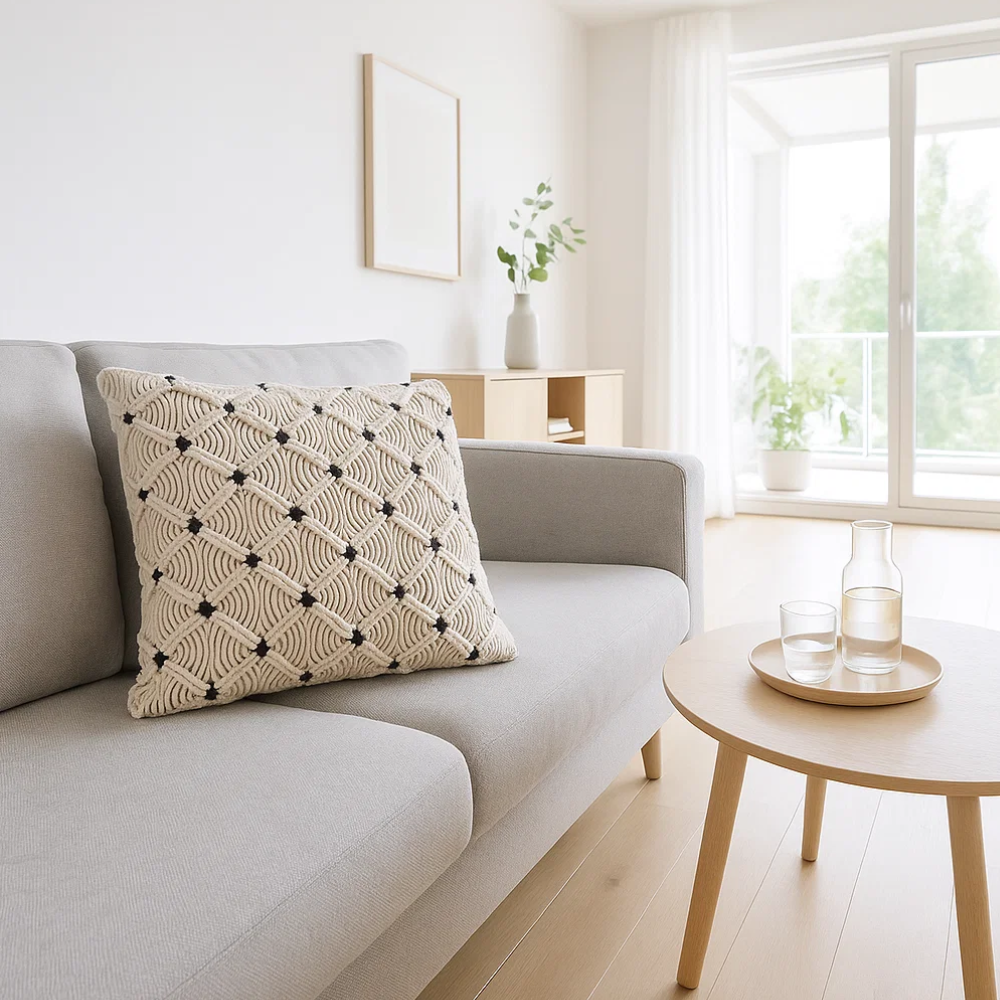 Bohemian Macrame Cushion Cover – Handcrafted Cushion Cover with Fringes for Sofa & Chairs