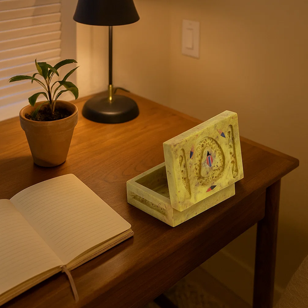 Soapstone Jewelry Box – Hand-Inlaid Semi-Precious Stones