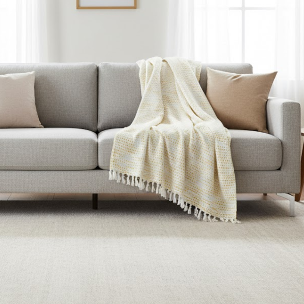 Handwoven Textured Throw Blanket with Tasseled Border