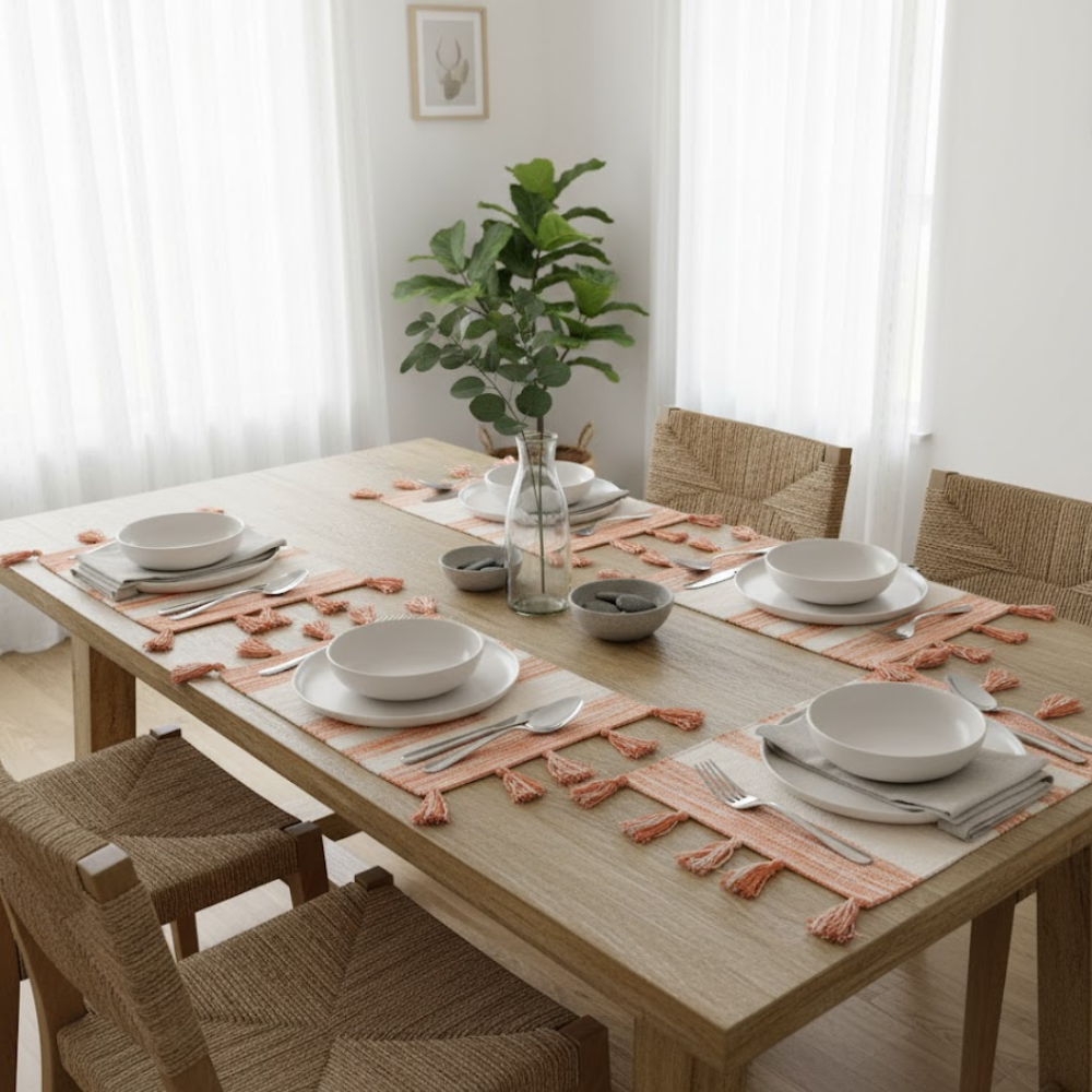 Handwoven Cotton Orange Colorblock Placemats (Set of 4)