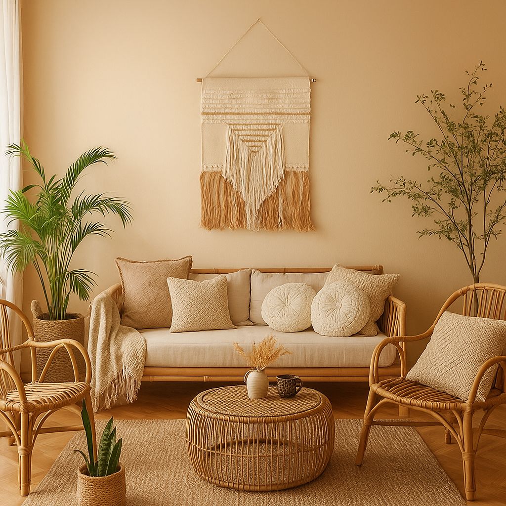 Neutral cotton wall hanging with long layered fringe – handcrafted boho wall decor for living room, bedroom, or hallway

