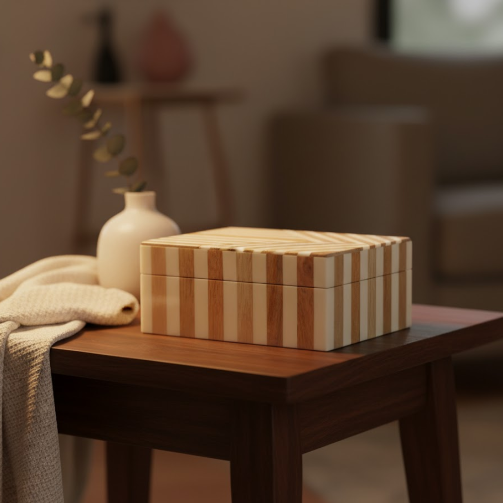 Neutral Striped MDF & Resin Jewelry Box