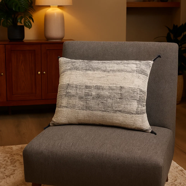 Black Lumbar Cushion Cover | Tasseled Cotton Boho Decor