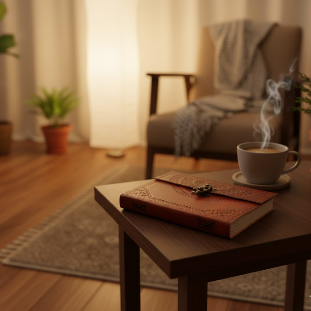 Embossed Mandala Leather Diary – Handmade Leather Bound Travel Diary with Embossed Cover