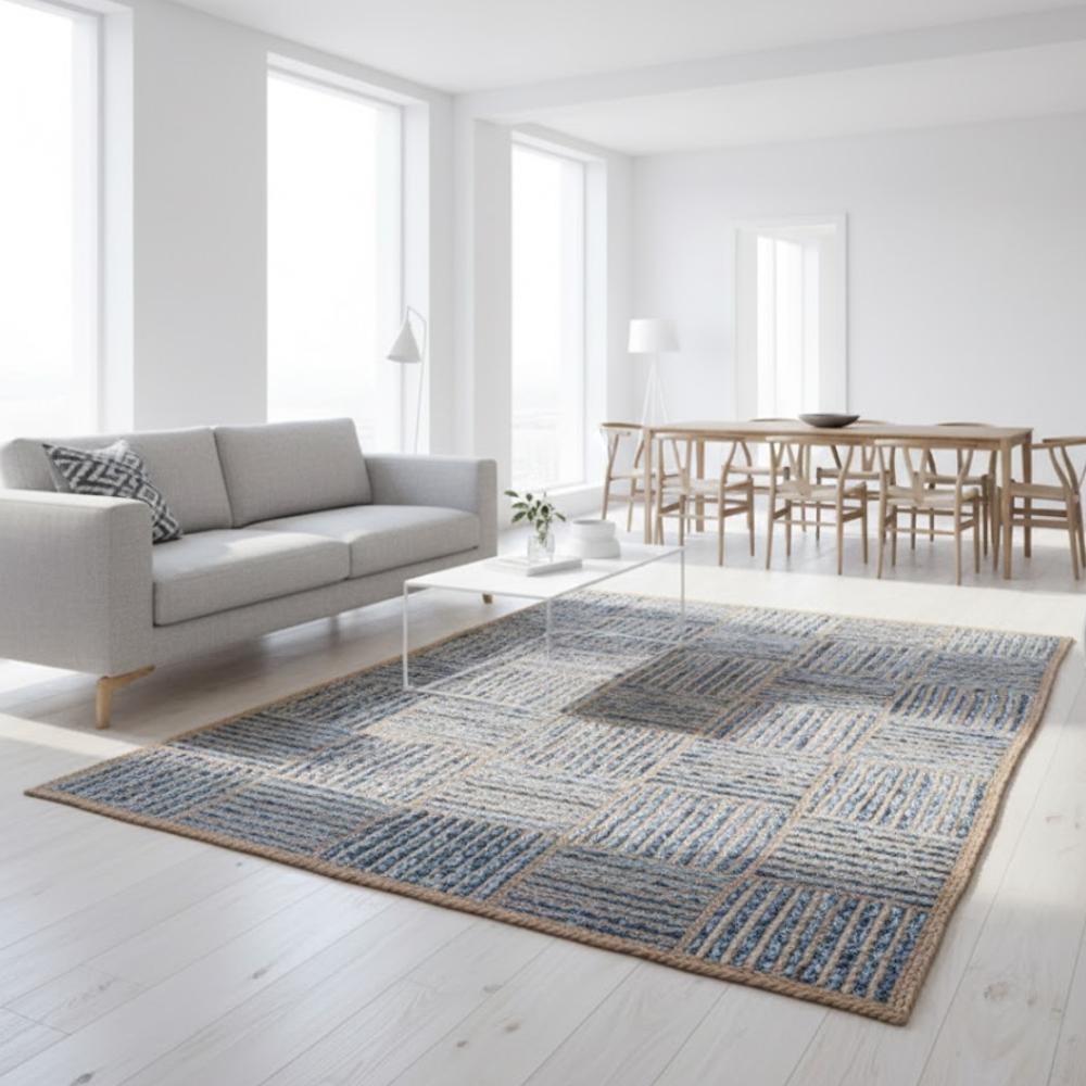 Handwoven Pattern Cotton and Jute Rug