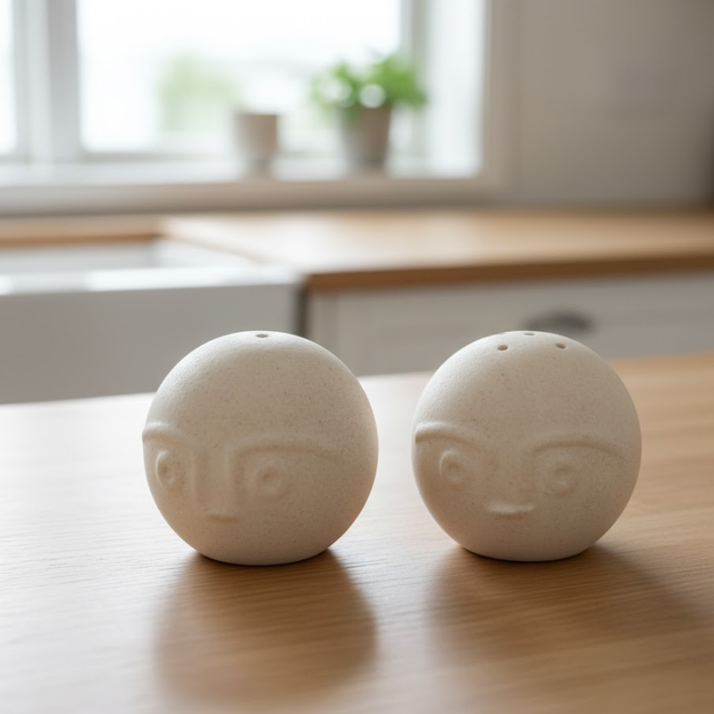 Figurative Salt & Pepper Shakers (Set of 2) – Handcrafted Ceramic Tableware with Artistic Motifs