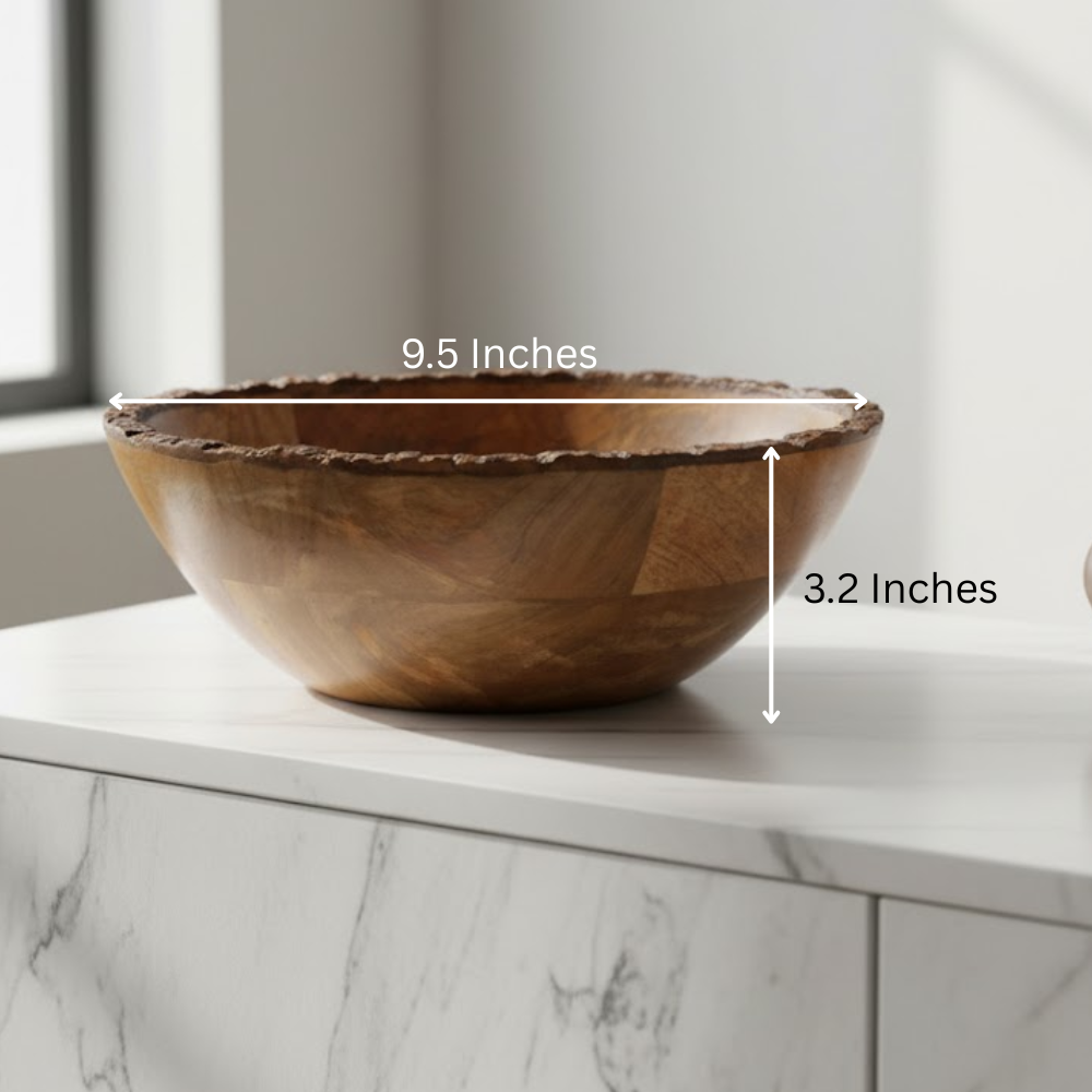 Mango Wood Turned Classic Snack Bowl – Handcrafted Wooden Serveware with Natural Grain Finish