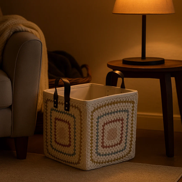Foldable Storage Hamper | Crochet Cotton Square Handcrafted