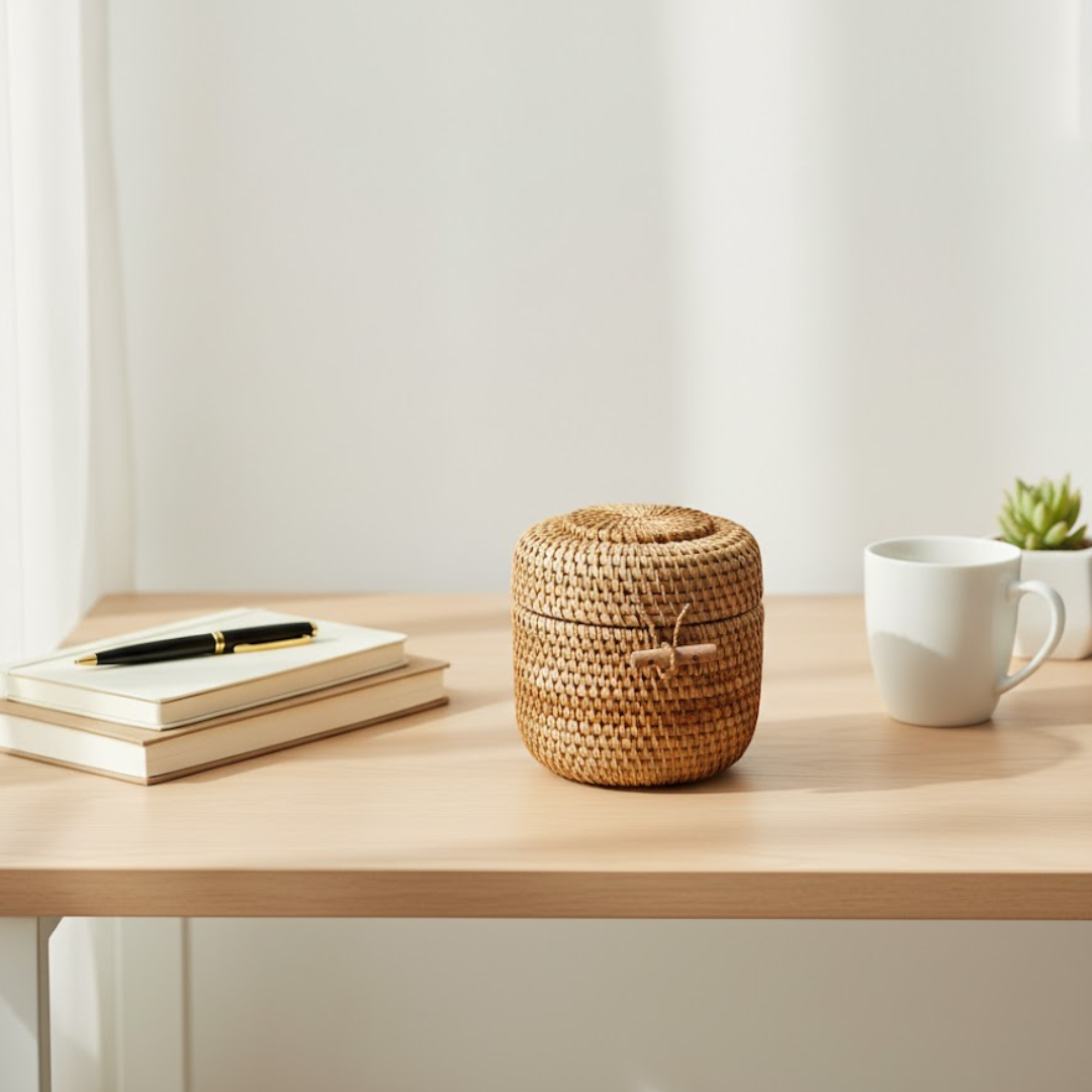 Handwoven Cane Earthy Jewelry Storage Box