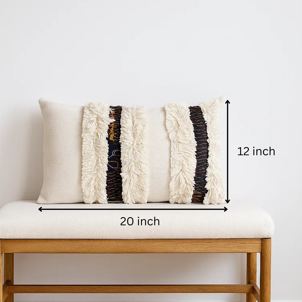 Handmade Shaggy Lace Cotton Cushion Cover – Artisan Cotton Cushion with Boho Lace Detailing