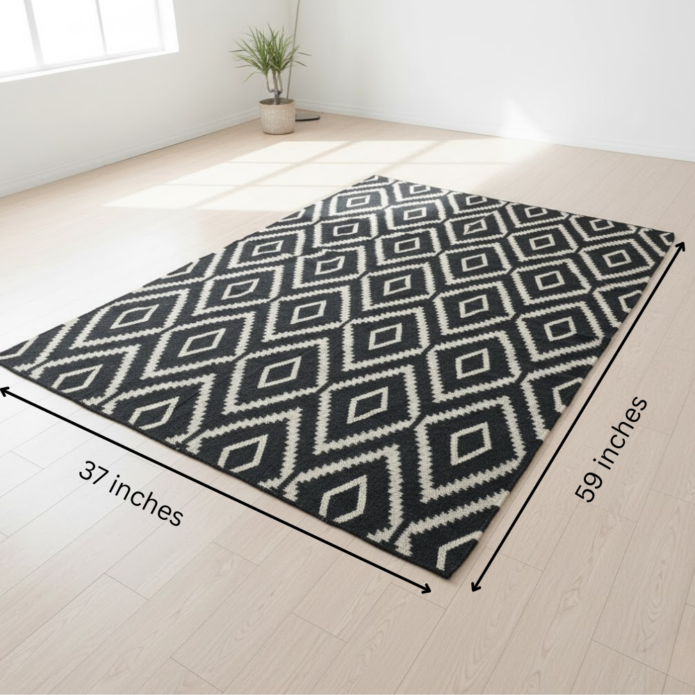 Handwoven Cotton & Jute Diamond Monochrome Rug