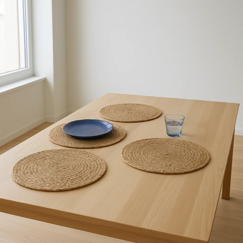 Hand-Braided Round Jute Placemats – Set of 4 Eco-Friendly Table Accents
