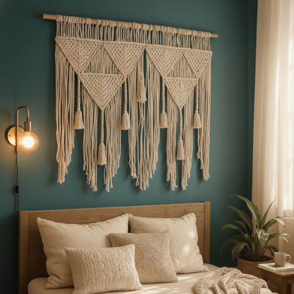 Large Macrame Leaf Wall Hanging | Statement Cream Cotton Boho Decor
