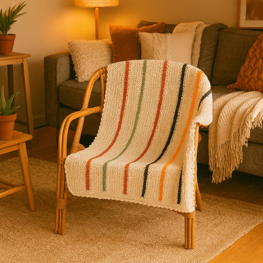 Handcrafted Striped Multicolor Crochet Throw – Cozy & Vibrant