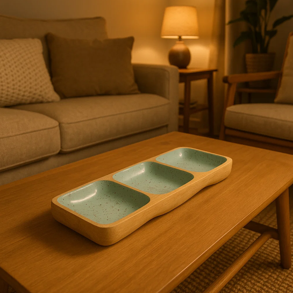 Mint Enamelled Wooden Serving Platter – Handcrafted Wooden Serveware with Mint Enamel Finish