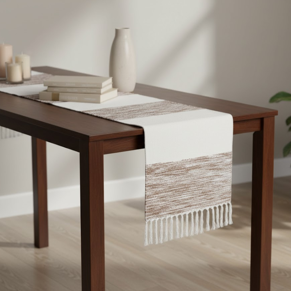 Striped Handwoven Cotton Table Runner – Artisan Cotton Table Runner 