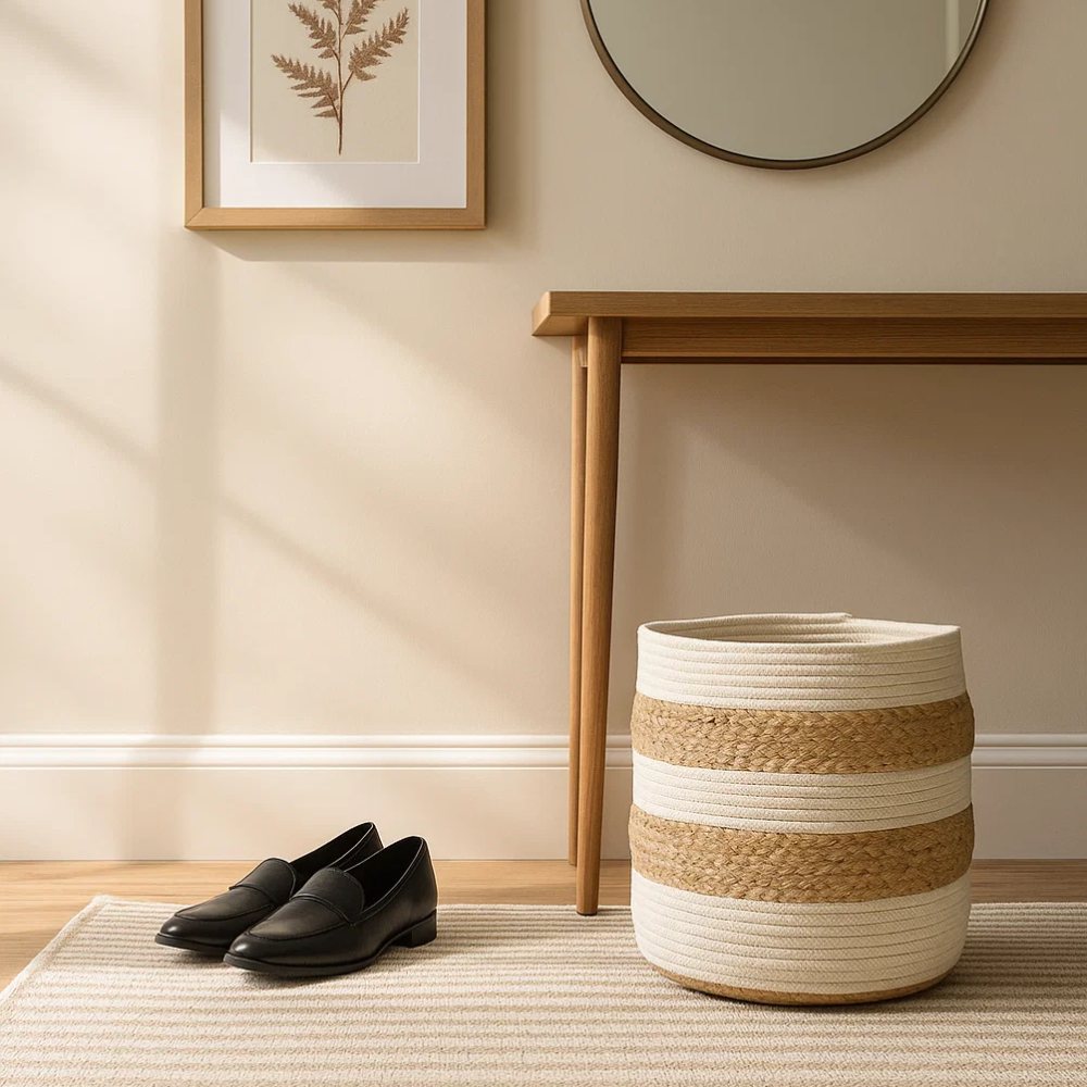 Hand Braided Monochrome Jute & Cotton Basket