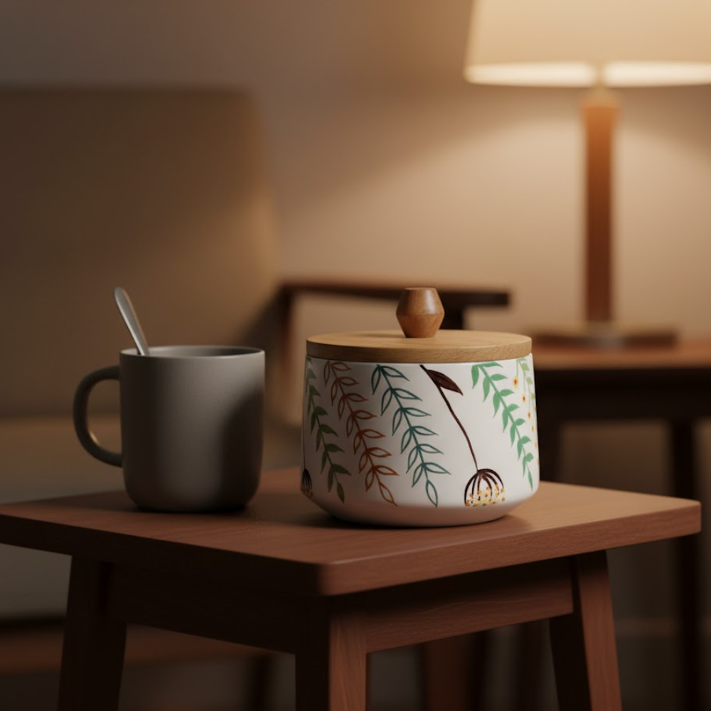 Botanical Enamelled Mango Wood Canister – Classic Lid