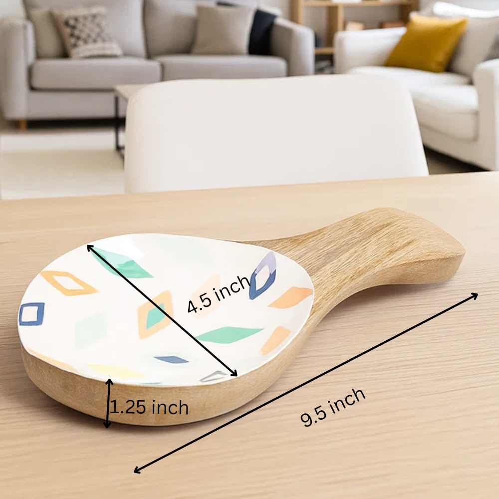 Geometric Enamelled Mango Wood Serving Platter