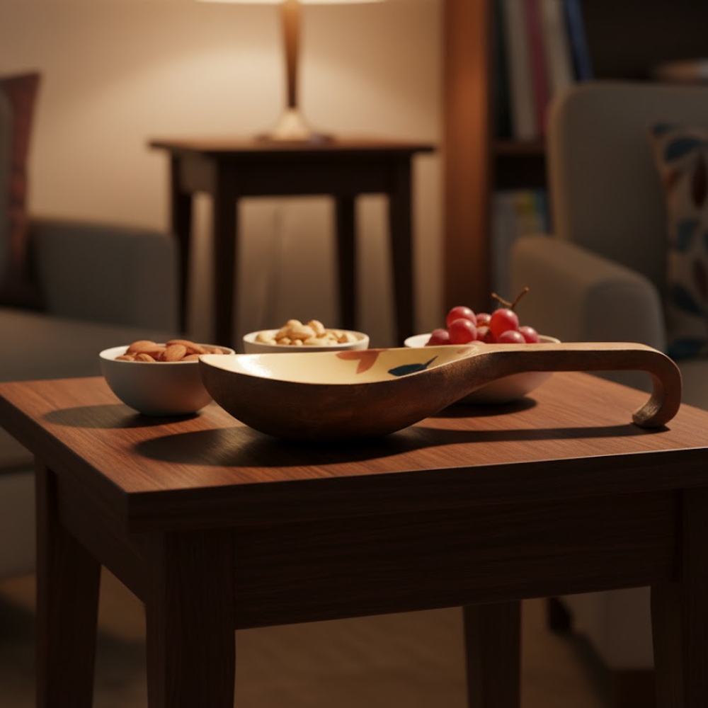 Enamelled Botanical Wood Serving Platter