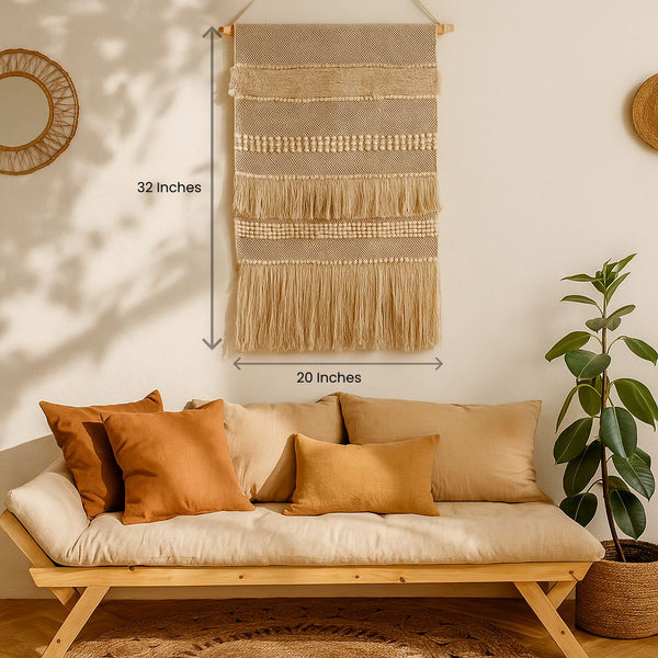 Neutral Bayadere Wall Hanging | Handwoven Wool and Cotton Decor