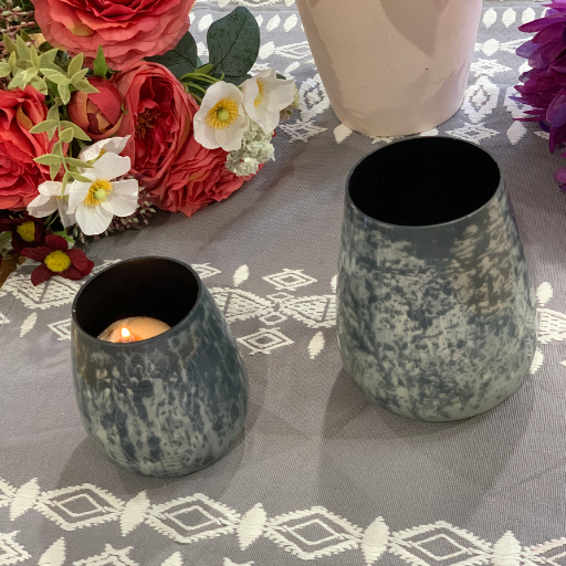 Monochrome Black &amp; White Textured Glass Votives – Set of 2