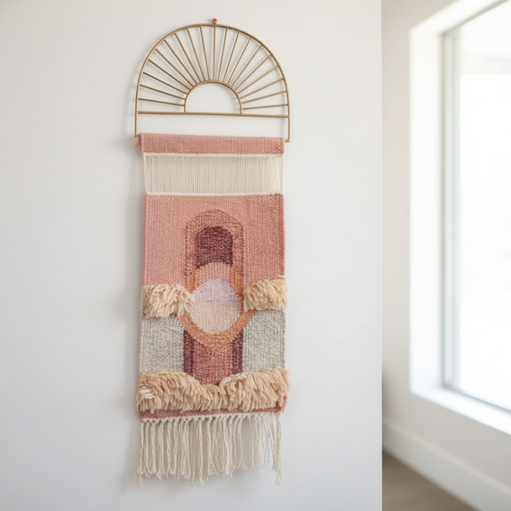Pastel Wall Hanging with Fringes – Handwoven Cotton & Wool Boho Wall Art