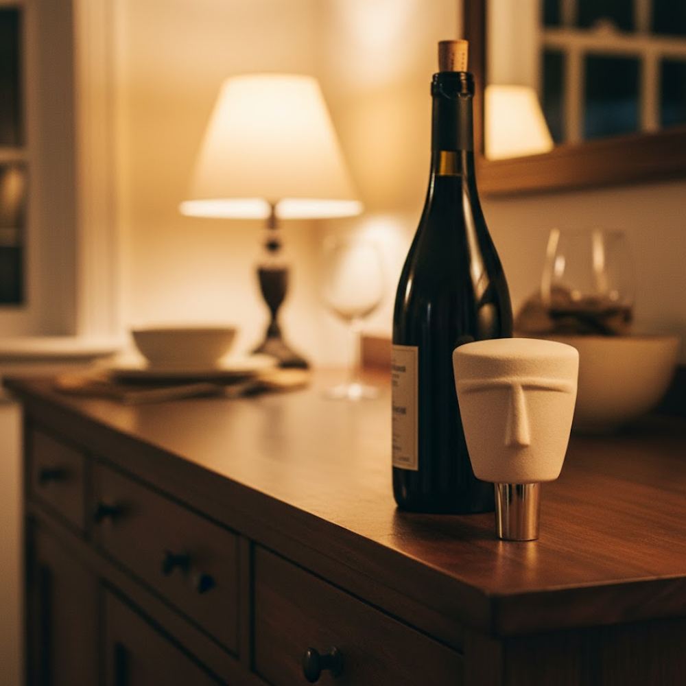 Sculpted Faces Ceramic Bottle Stoppers (Set of 2) – Artisan Ceramic Barware with Hand-Sculpted Face Motifs