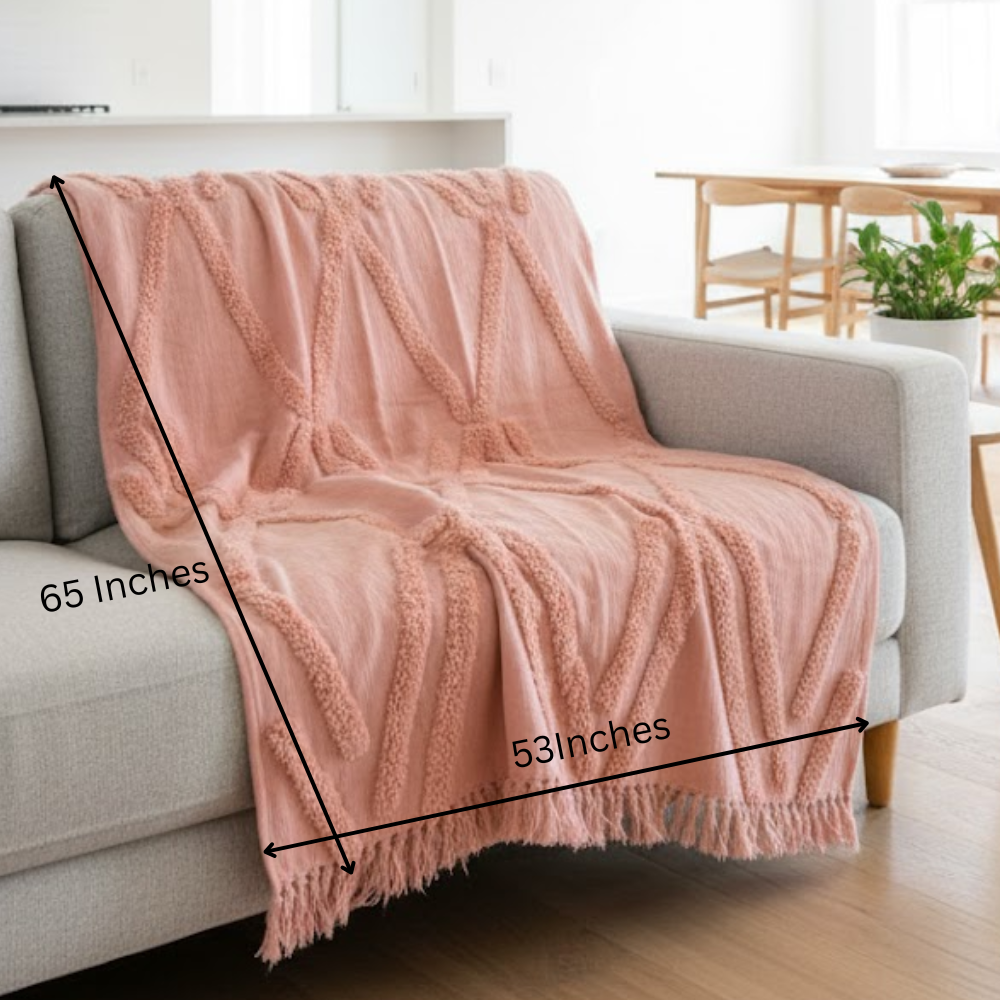 Chunky Pastel Cotton Tasseled Throw – Handwoven Artisan Cotton Throw with Tufts & Tassels