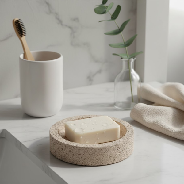 Recycled Concrete Classic Round Soap Dish – Eco-Friendly Bathroom Soap Holder