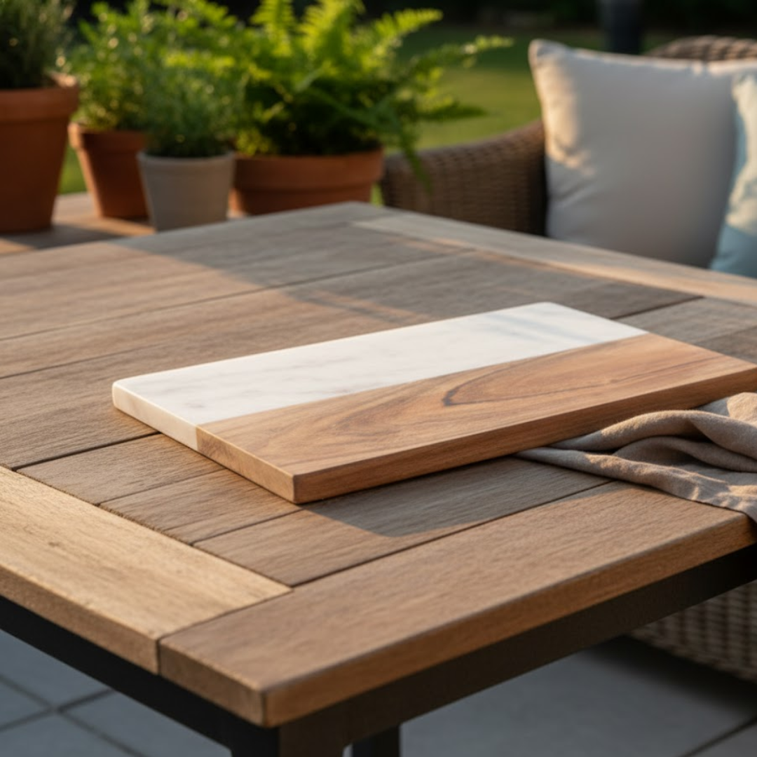 Acacia Wood & White Marble Colorblock Chopping Board