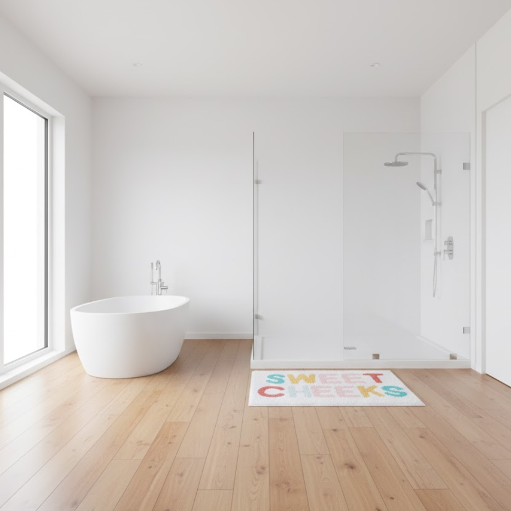 Quirky Typography Tufted Cotton Bathmat – Handcrafted Eco-Friendly Cotton Bath Mat