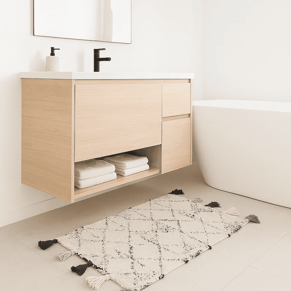 Tufted Cotton Bath Mat – Geometric & Tasseled (Handwoven)