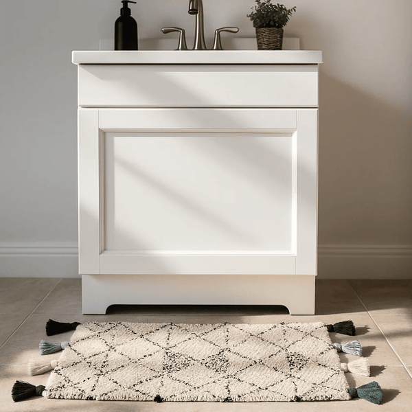 Tufted Cotton Bath Mat – Geometric & Tasseled (Handwoven)