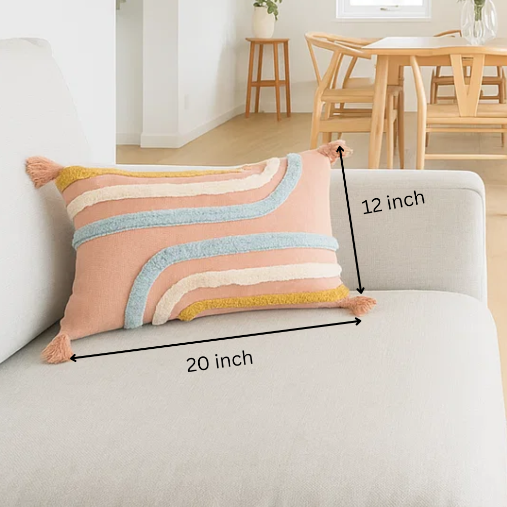 Woven Pink Cotton Cushion Cover – Handwoven Artisan Cotton Cushion with Boho Accents