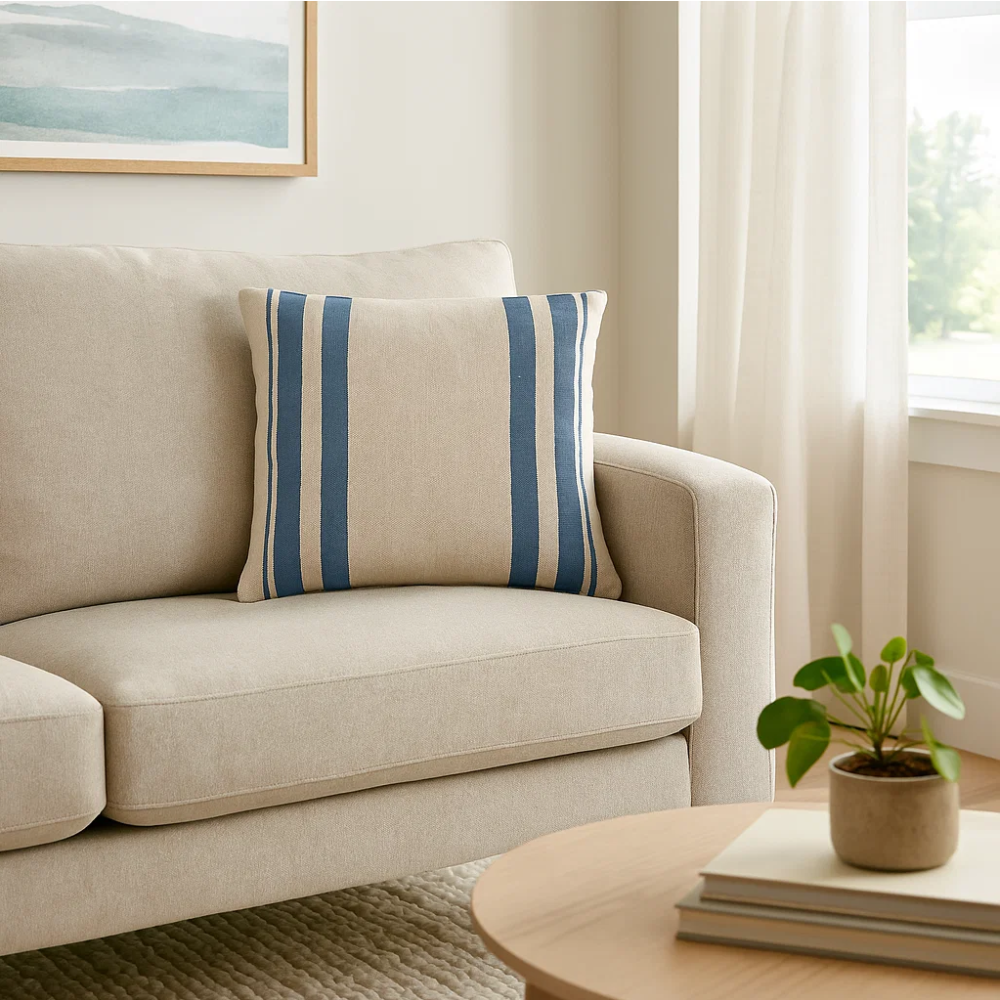 YarDyed Cotton Striped Cushion Cover – Handcrafted Cotton Cushion Cover with Minimalist Stripes