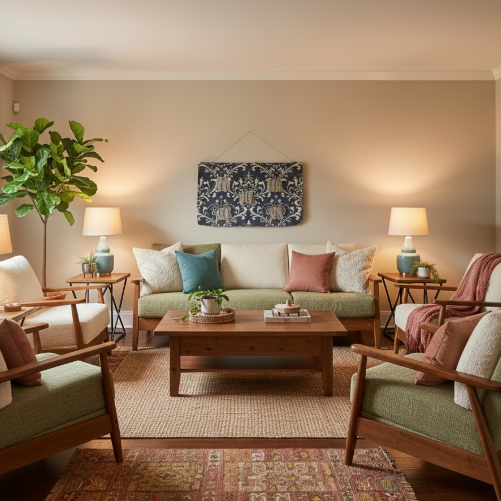 Damask Cotton Wall Hanging – Fringed Patchwork