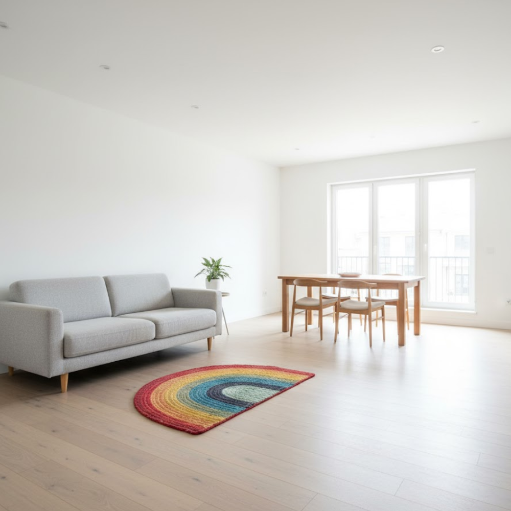 Braided Jute Rainbow Mat – Eco-Friendly Hand-Braided Door Mat in Natural Jute with Rainbow Accents