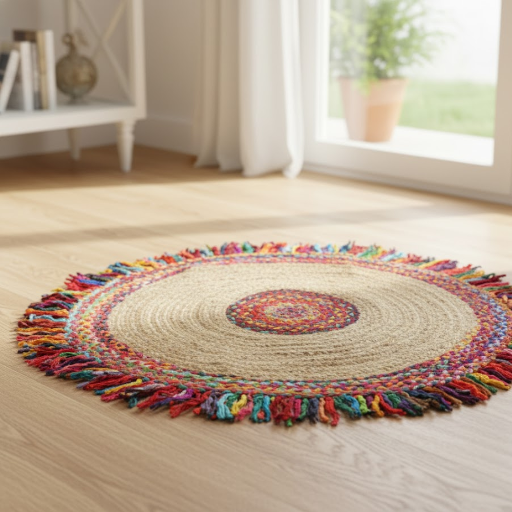 Hand-Braided Cotton Jute Rug – Upcycled