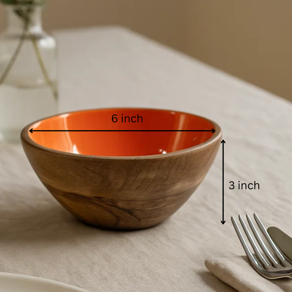 Enamelled Mango Wood Orange Serving Bowl – Bowl for Dining & Décor