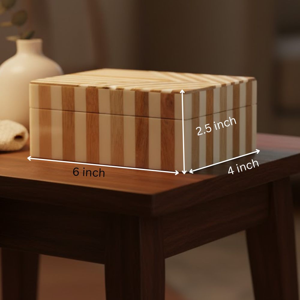 Neutral Striped MDF & Resin Jewelry Box